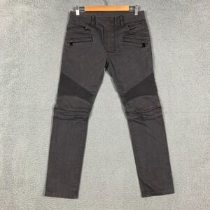 Balmain Biker Jeans Men's 28 (Fits 30x28) Grey Slim Straight Fit Moto Pant